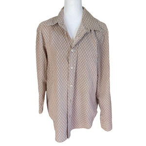 Men's Vintage Style brown and white geometric floral long sleeve collared shirt